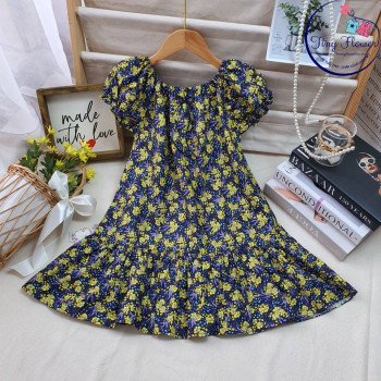 Váy hoa nhí chun cổ đuôi cá size 7-10 Váy hoa nhí chun cổ đuôi cá size 7-10